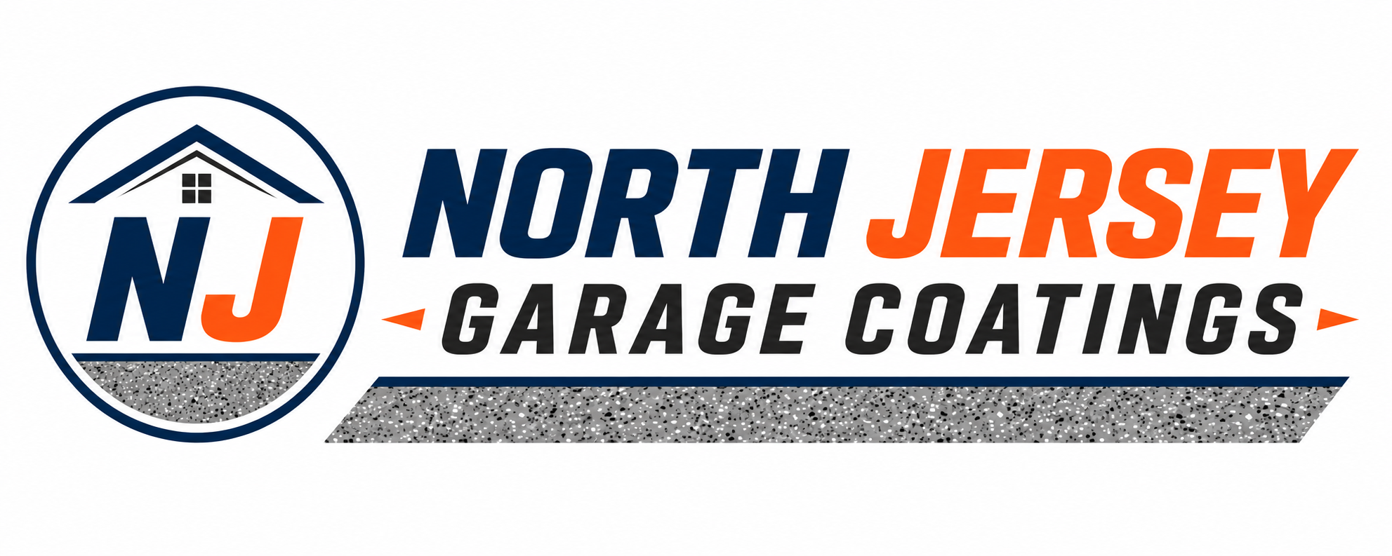 North Jersey Garage Coatings logo featuring NJ initials, house roof icon, and garage floor coating design.